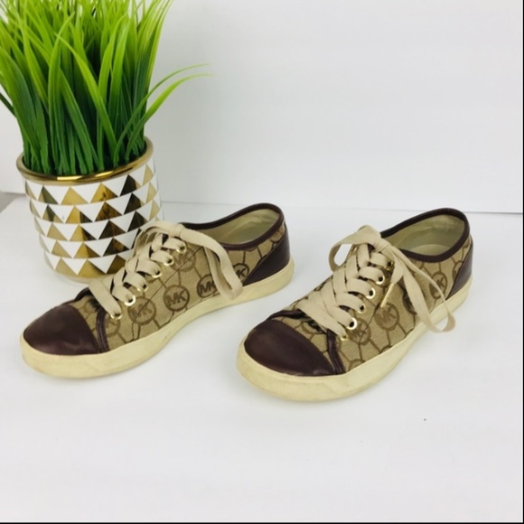 Michael Kors Shoes - Michael Kors Brown & Gold Monogram sneakers